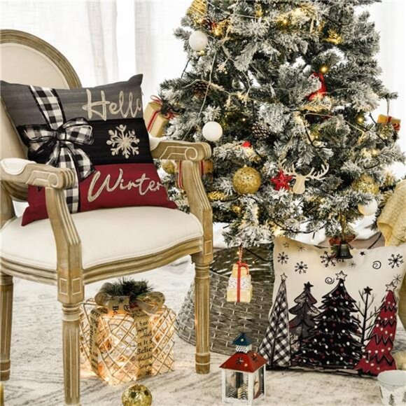 Merry Christmas Joy Xmas Trees Red Throw Pillow Covers, 18 x 18 Inch Christmas - Picture 3 of 7